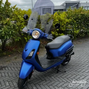Sym Fiddle 2 2018 mat blauw — voorkant geel kenteken te koop bij Hovingh Scooters Groningen