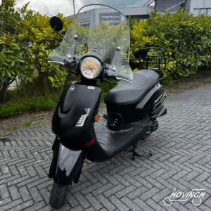Sym Fiddle2 2021 Mat zwart — voorkant geel kenteken te koop bij Hovingh Scooters Groningen