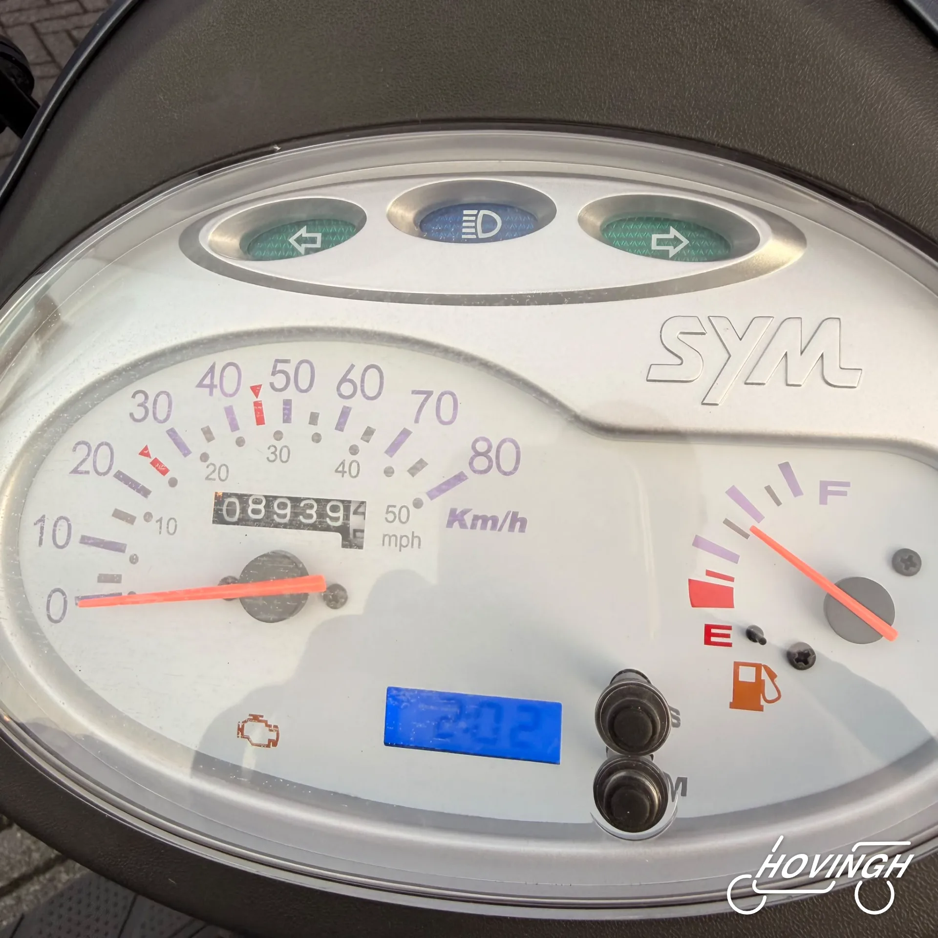 Sym Fiddle 2 2022 kilometerstand display — 8939 km